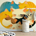 Cuddling Cats Illustration Mural Wallpaper — Whimsical Decor Mural Wallpaper - pure wallpaper artwork