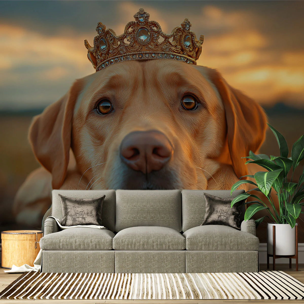 Regal Labrador Crown Mural Wallpaper — Golden Sunset Design Mural Wallpaper - pure wallpaper artwork