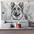 German Shepherd Dog Mural Wallpaper — Monochrome Line Art Mural Wallpaper - pure wallpaper artwork