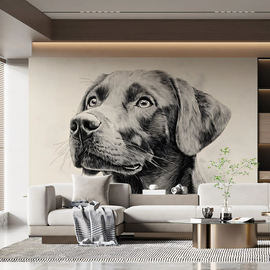 Labrador Retriever Portrait Mural Wallpaper —Monochrome Sketch Mural Wallpaper
