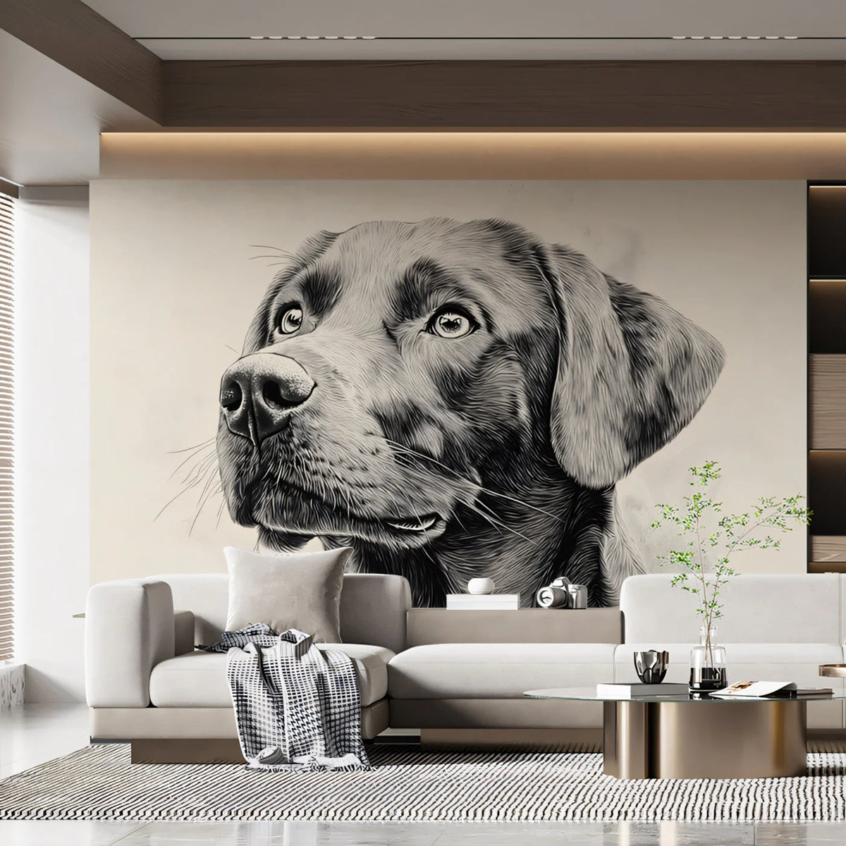 Labrador Retriever Portrait Mural Wallpaper —Monochrome Sketch Mural Wallpaper - pure wallpaper artwork