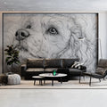 Curly Haired Dog Line Art Mural Wallpaper — Monochrome Sketch Mural Wallpaper - pure wallpaper artwork