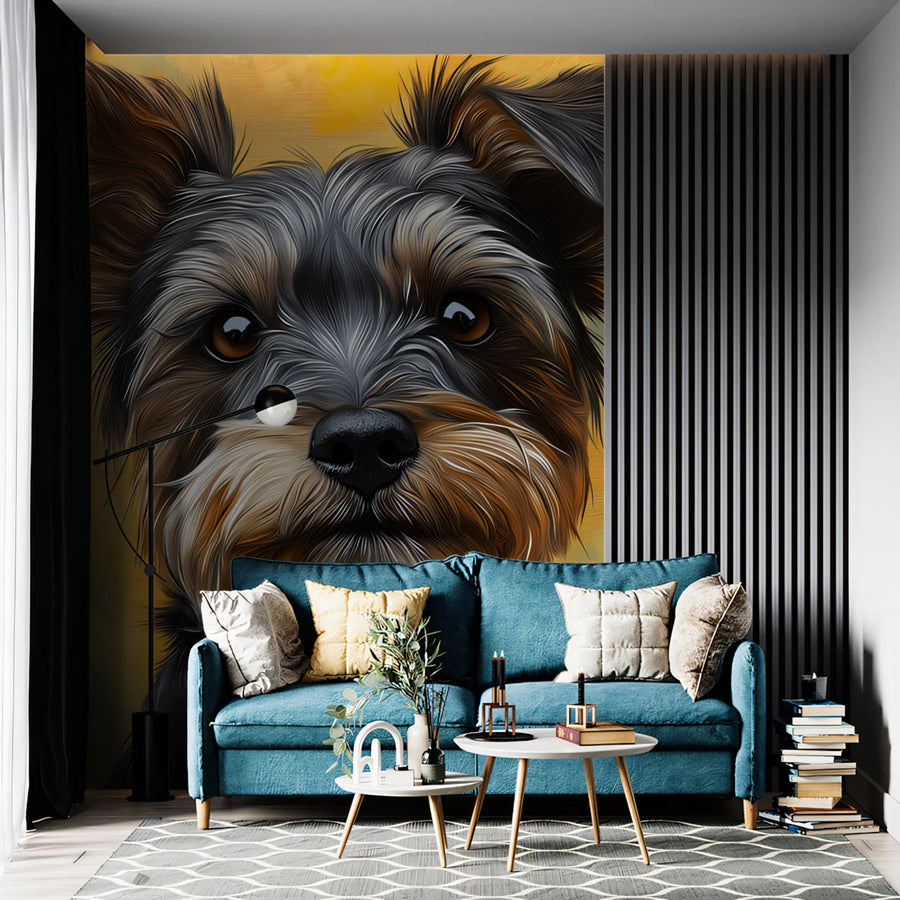 Yorkshire Terrier Portrait Mural Wallpaper — Vibrant Golden Art Mural Wallpaper