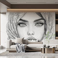 Portrait of Elegance Mural Wallpaper — Line Art Graphic Style Mural Wallpaper - pure wallpaper artwork
