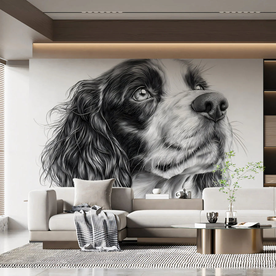 Cocker Spaniel Portrait Mural Wallpaper — Artistic Monochrome Mural Wallpaper
