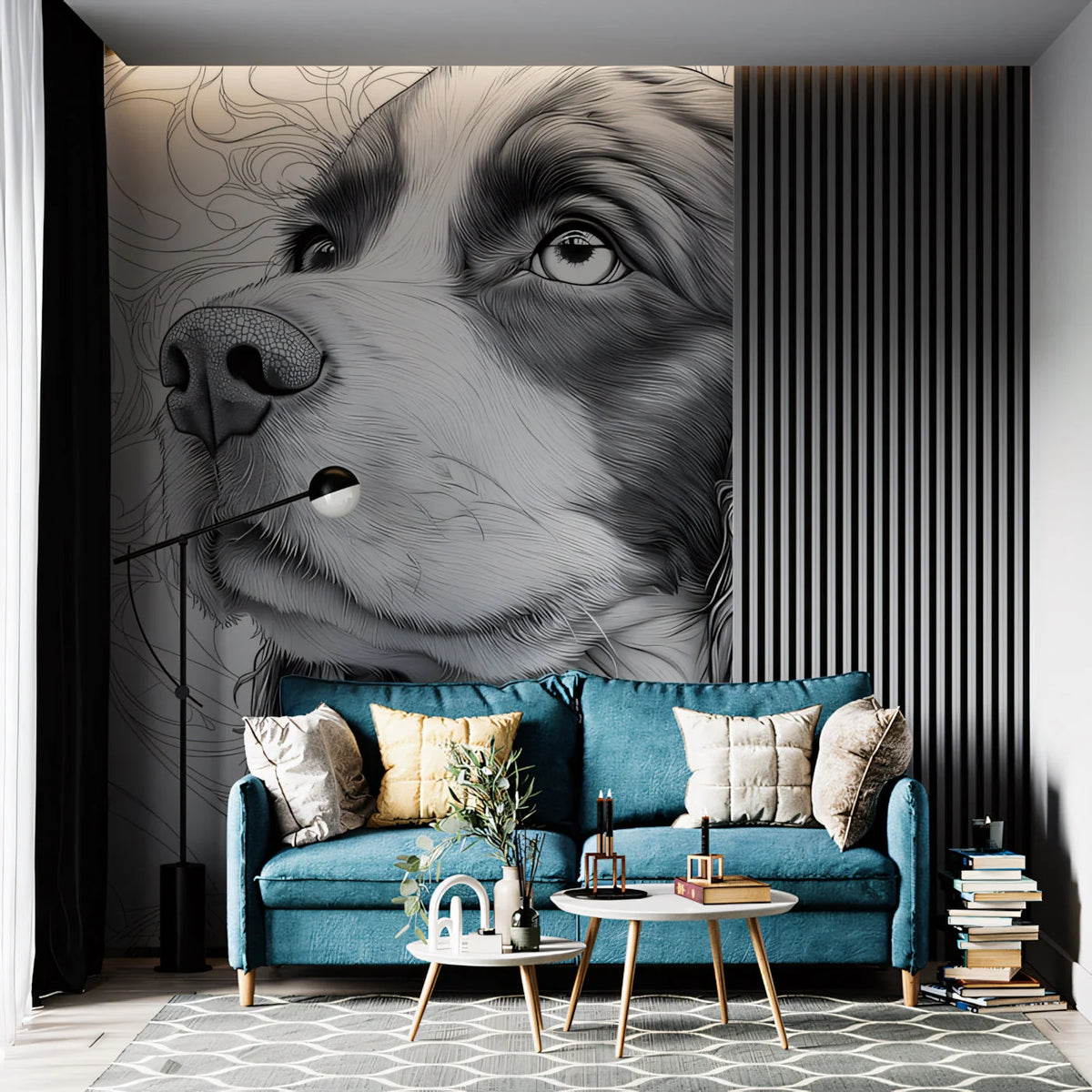 Cocker Spaniel Line Art Mural Wallpaper — Monochromatic Sketch Mural Wallpaper - pure wallpaper artwork