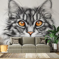 Tabby Cat Portrait Mural Wallpaper — Artistic Monochrome and Amber Mural Wallpaper - pure wallpaper artwork