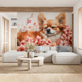 Sleeping Chihuahua Mural Wallpaper — Soft Floral Whimsy Mural Wallpaper - pure wallpaper artwork