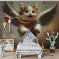 Flying Kitten with Wings Mural Wallpaper —Whimsical Fantasy Art Mural Wallpaper - pure wallpaper artwork