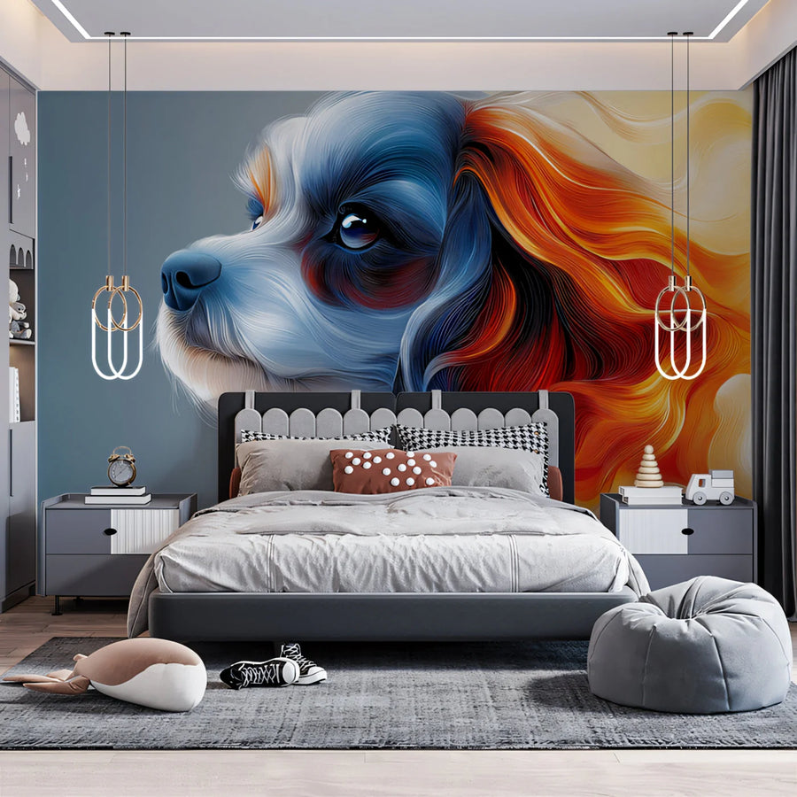 Fluid Fur Portrait Mural Wallpaper — Vibrant Dog Art Mural Wallpaper