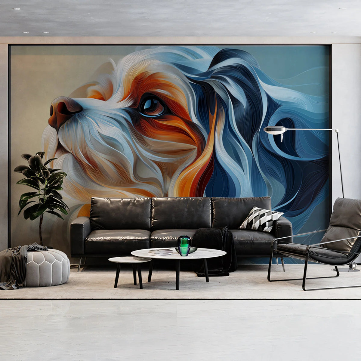 Abstract Dog Portrait Mural Wallpaper — Colorful Fluid Art Mural Wallpaper - pure wallpaper artwork