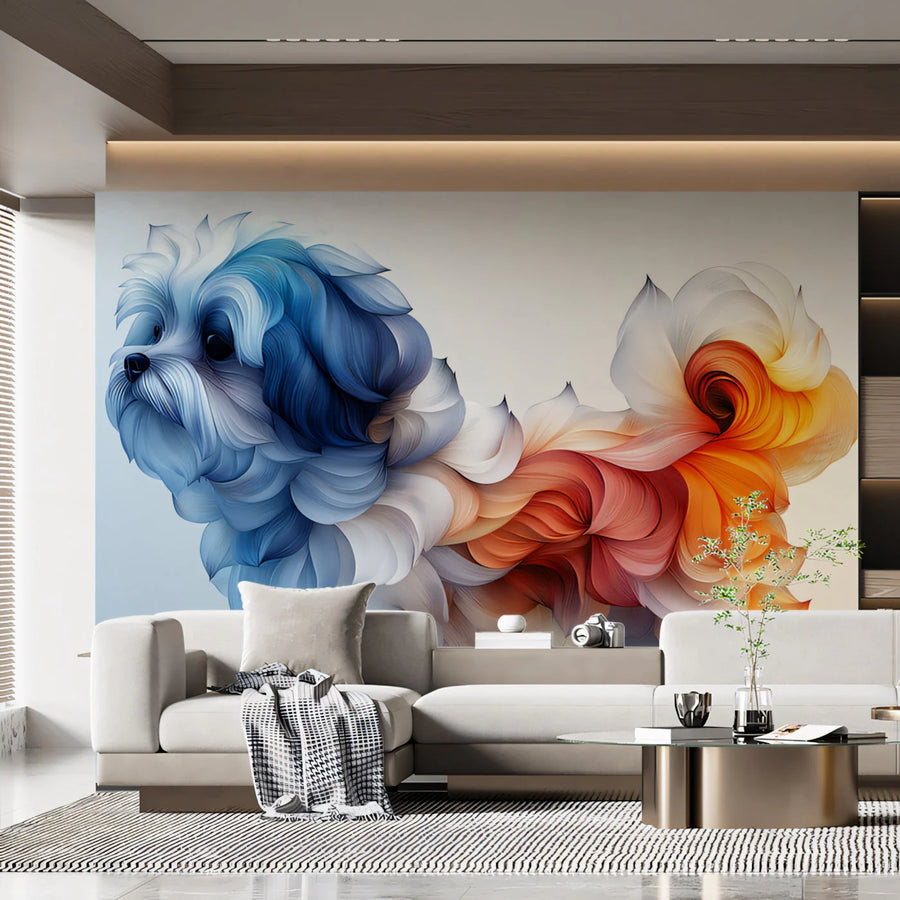 Abstract Dog Mural Wallpaper — Whimsical Painted Pet Motif Mural Wallpaper