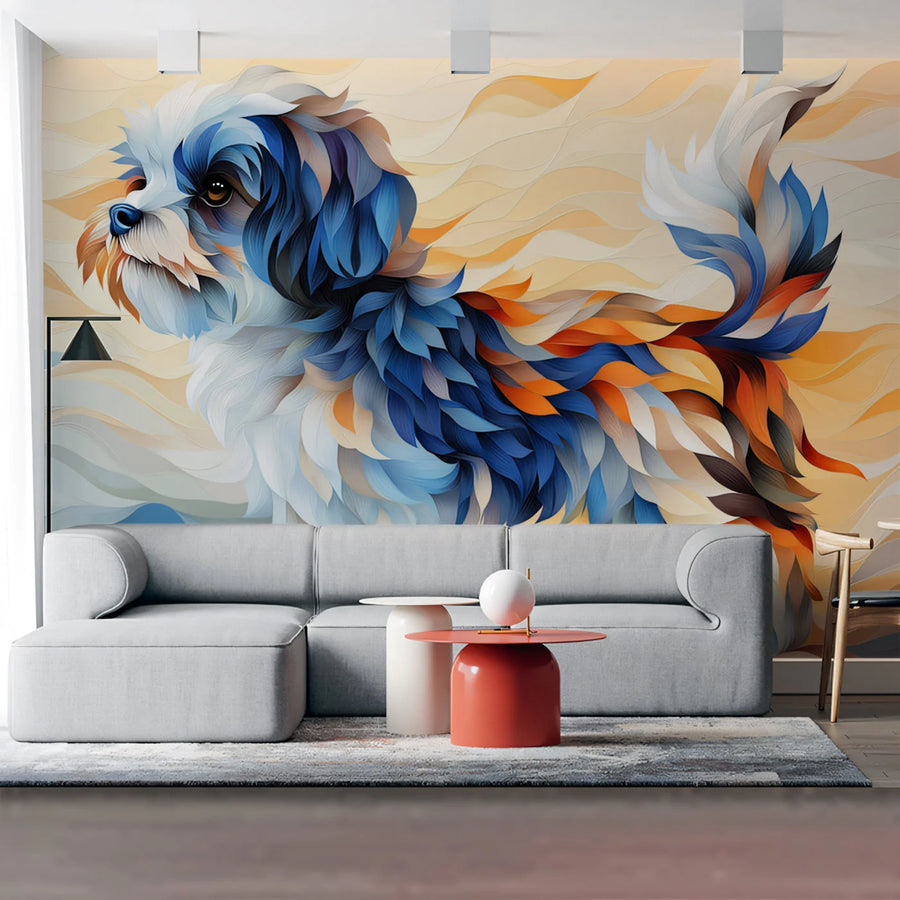 Abstract Dog Portrait Mural Wallpaper — Vibrant Pet Art Mural Wallpaper