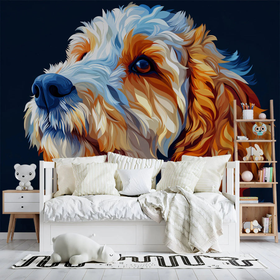 Vibrant Dog Portrait Mural Wallpaper — Artistic Pet Illustration Mural Wallpaper