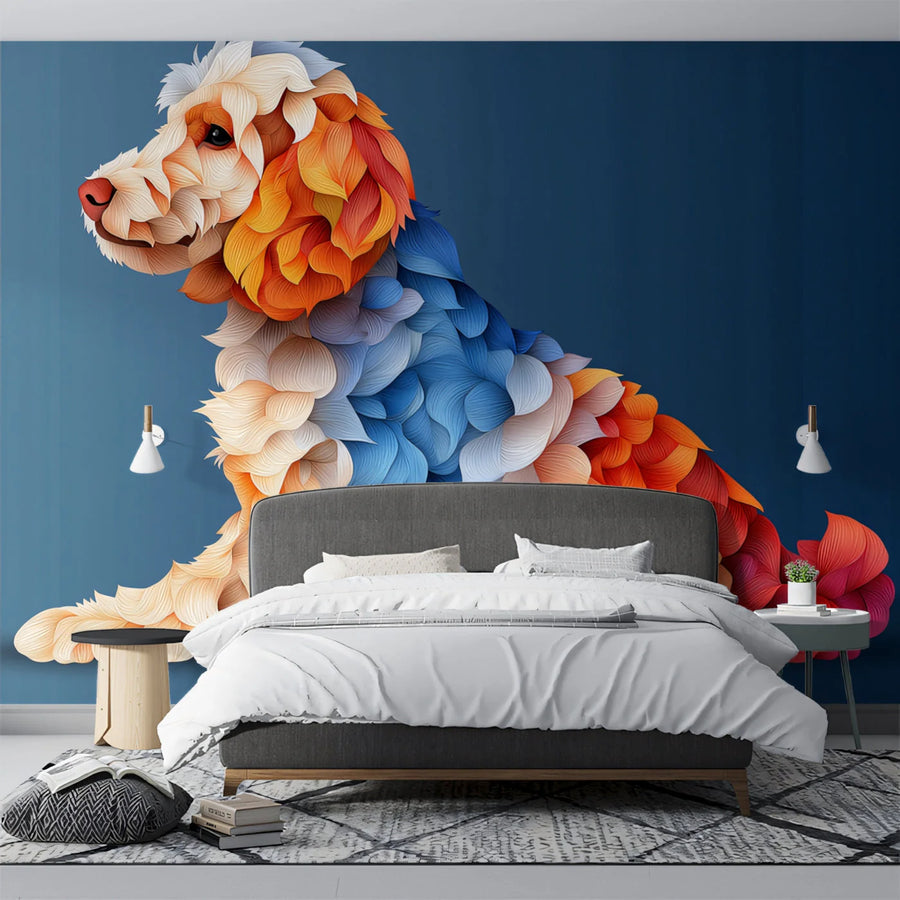 Abstract Dog Geometric Mural Wallpaper — Modern Colorful Pet Art Mural Wallpaper