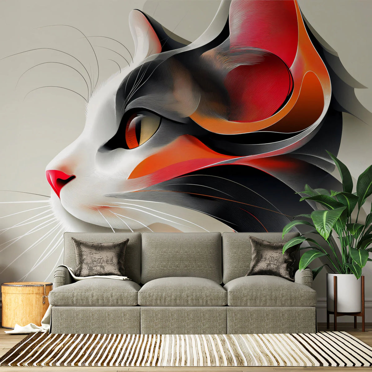 Abstract Feline Profile Mural Wallpaper — Modern Graphic Art Mural Wallpaper - pure wallpaper artwork