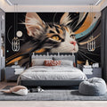 Celestial Feline Mural Wallpaper — Whimsical Cosmic Art Mural Wallpaper - pure wallpaper artwork