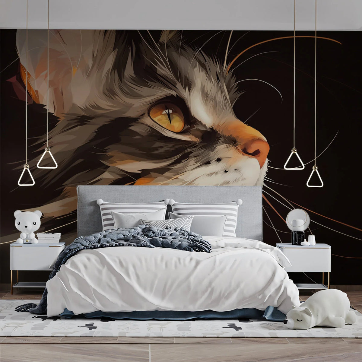 Close-Up Feline Portrait Mural Wallpaper — Bold Artistic Design Mural Wallpaper - pure wallpaper artwork