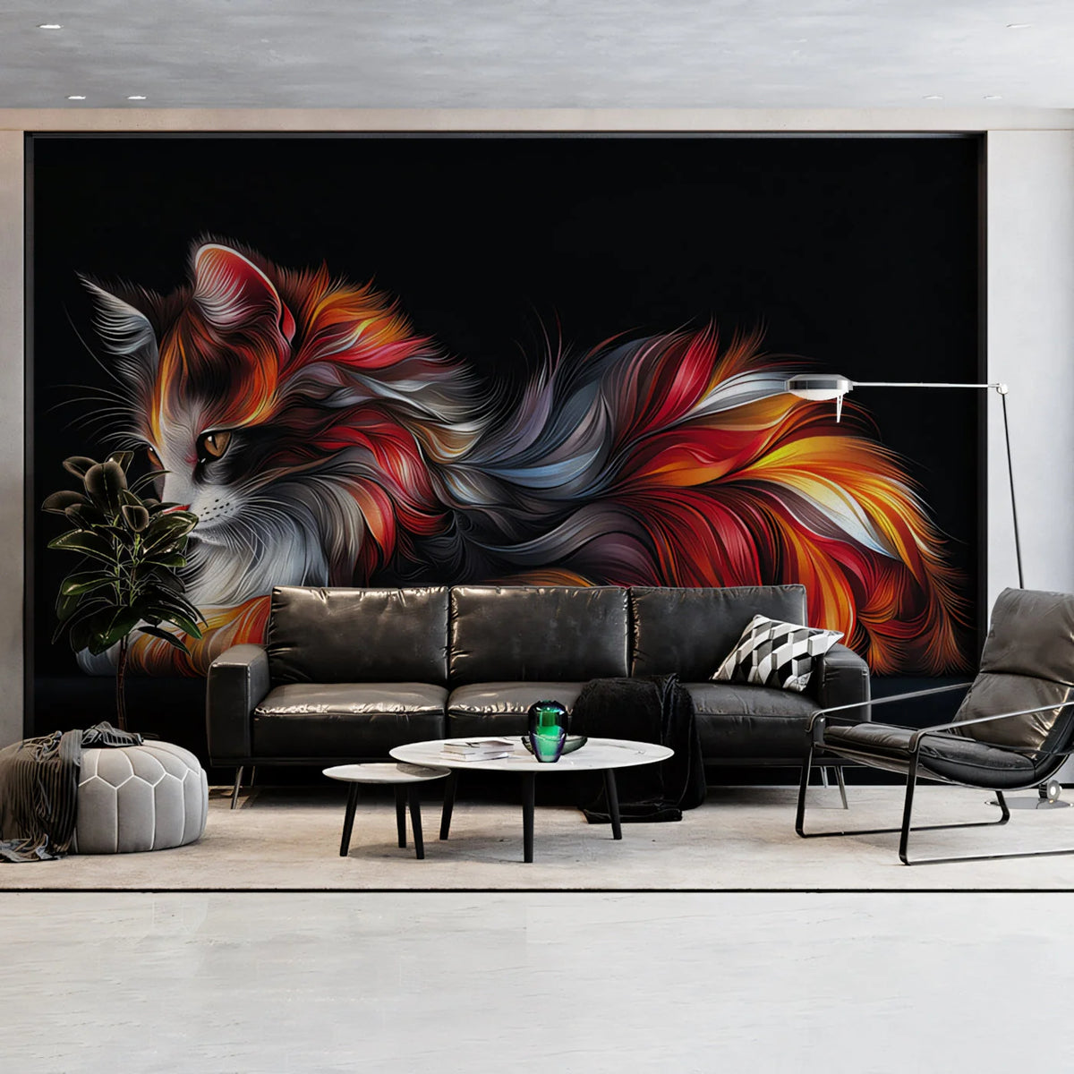 Vibrant Swirling Cat Mural Wallpaper — Artistic Cosmic Design Mural Wallpaper - pure wallpaper artwork