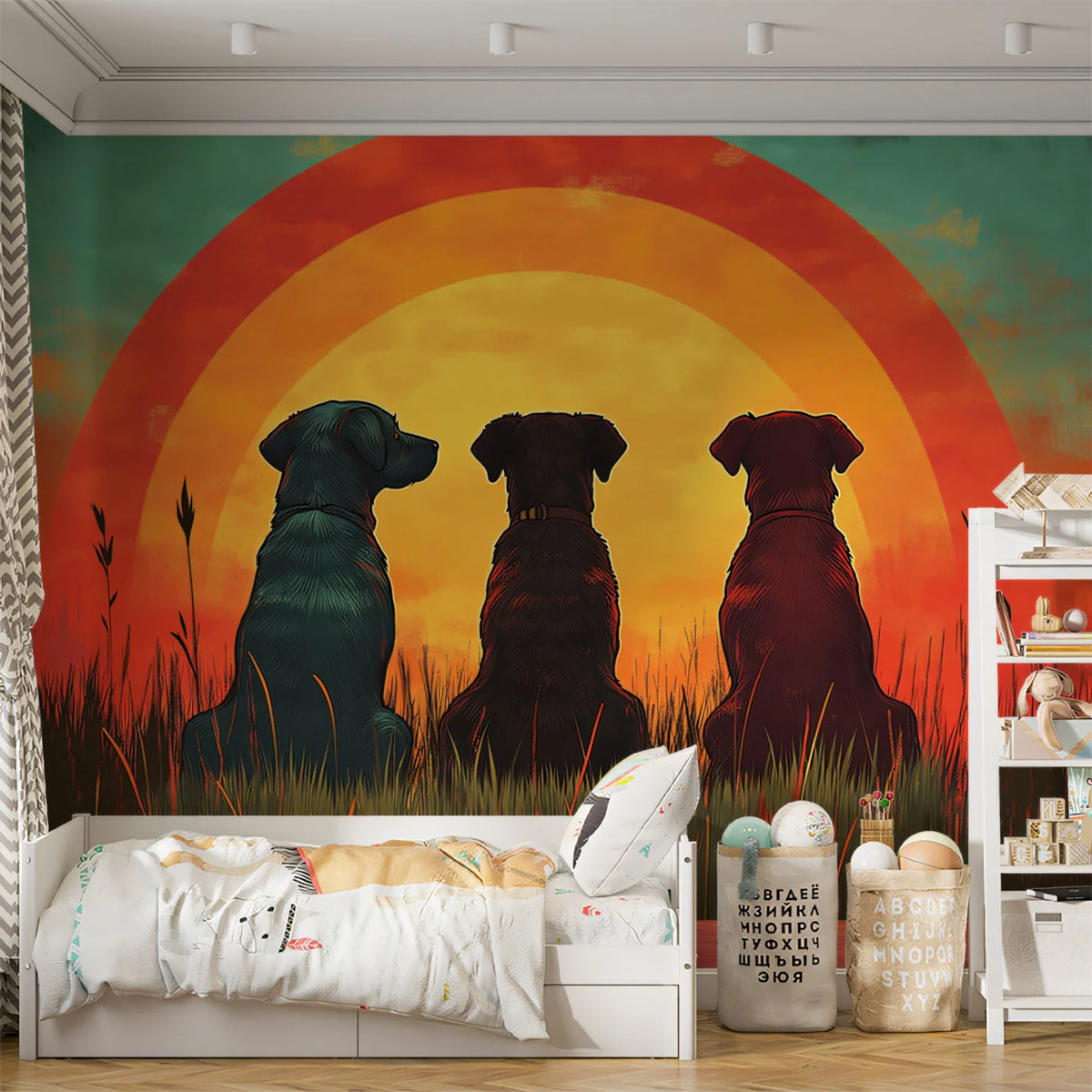 Sunset Dog Silhouette Mural Wallpaper — Retro Nostalgic Aesthetic Mural Wallpaper - pure wallpaper artwork