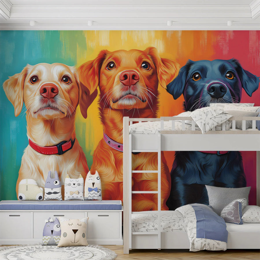 Three Dogs Portrait Mural Wallpaper — Colorful Artistic Wall Mural Mural Wallpaper