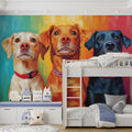 Three Dogs Portrait Mural Wallpaper — Colorful Artistic Wall Mural Mural Wallpaper - pure wallpaper artwork