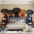 Five Friends Canine Portrait Mural Wallpaper — Whimsical Decor Mural Wallpaper - pure wallpaper artwork