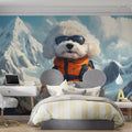 Alpine Explorer Poodle Mural Wallpaper —Whimsical Mountain Scene Mural Wallpaper - pure wallpaper artwork