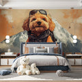 Adventurous Aviator Dog Mural Wallpaper — Whimsical Mountain Scene Mural Wallpaper - pure wallpaper artwork