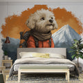 Adventurous Hiker Dog Mural Wallpaper — Whimsical Mountain Scene Mural Wallpaper - pure wallpaper artwork