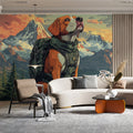 Adventurous Beagle Hiking Mural Wallpaper —Mountain Scenic Design Mural Wallpaper - pure wallpaper artwork