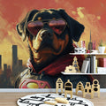 Super Hero Dog Cityscape Mural Wallpaper — Urban Sunset Graphic Mural Wallpaper - pure wallpaper artwork