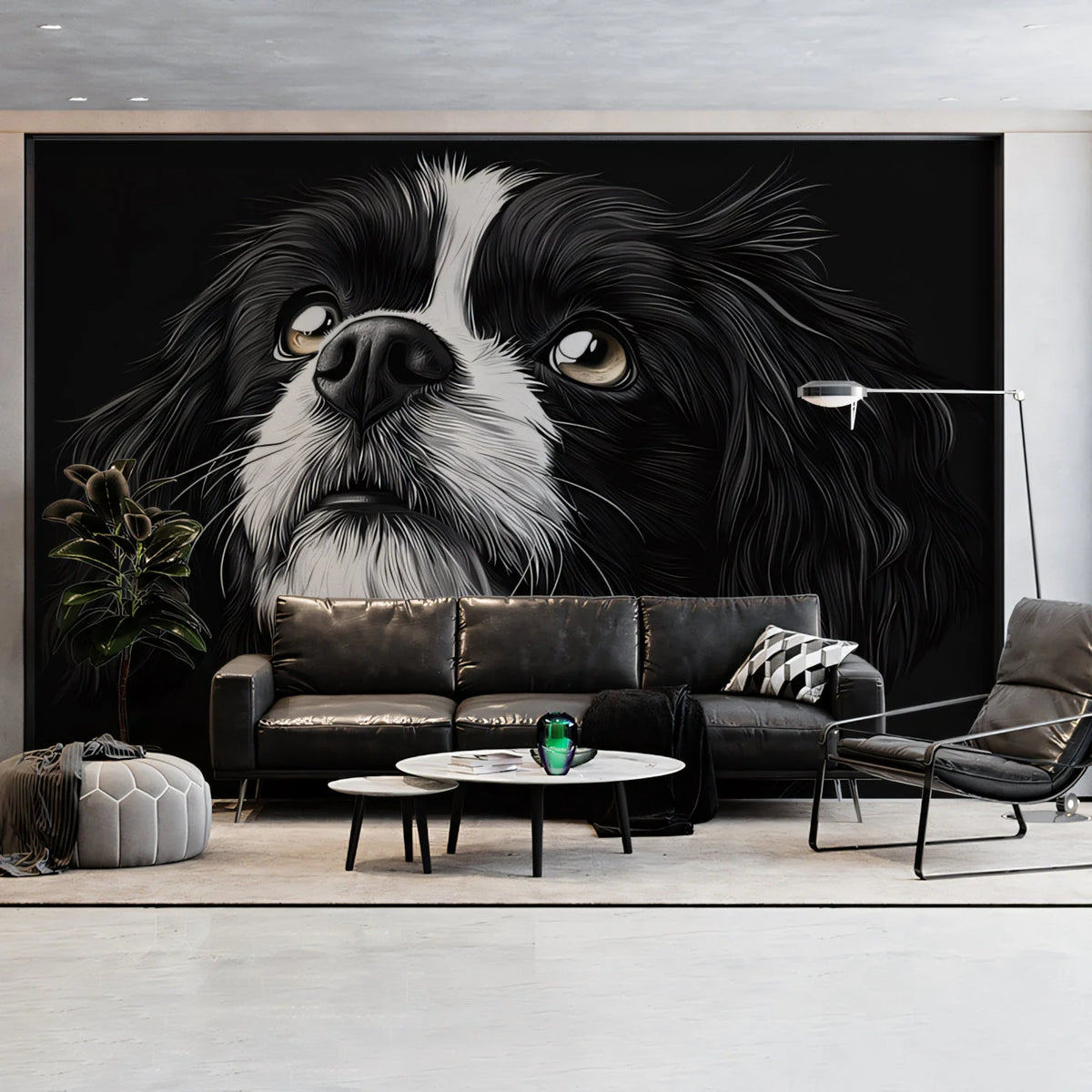 Soulful Dog Portrait Mural Wallpaper — Artistic Monochrome Design Mural Wallpaper - pure wallpaper artwork