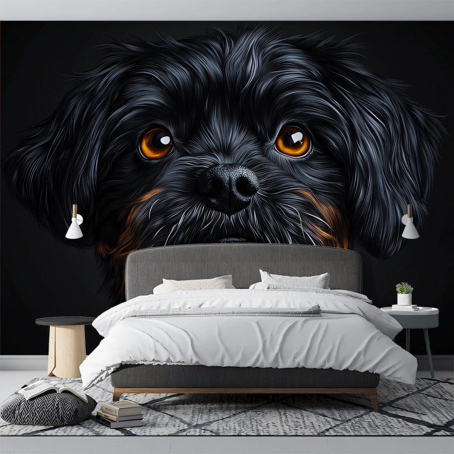 Black Dog Portrait Mural Wallpaper —Striking Amber Gaze Mural Wallpaper