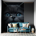 Staring Blue-Eyed Cat Mural Wallpaper — Moody Portrait Design Mural Wallpaper - pure wallpaper artwork