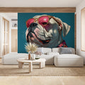 Cool Bulldog Mural Wallpaper with Floral Shirt and Pink Shades Mural Wallpaper - pure wallpaper artwork