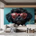 Cool Black Dog Mural Wallpaper —Trendy Teal and Floral Motif Mural Wallpaper - pure wallpaper artwork