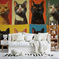 Feline Portrait Grid Mural Wallpaper —Colorful Pop Art Style Mural Wallpaper - pure wallpaper artwork
