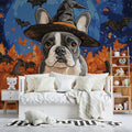 Frenchie Witch Halloween Mural Wallpaper — Playful Spooky Decor Mural Wallpaper - pure wallpaper artwork