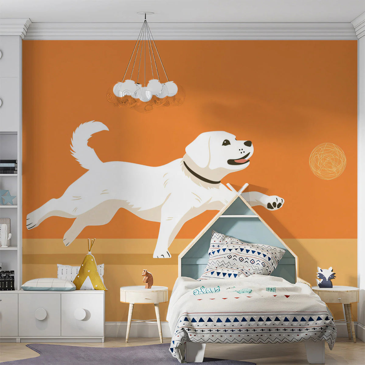 Playing Labrador Dog Mural Wallpaper — Playful Orange Design Mural Wallpaper - pure wallpaper artwork