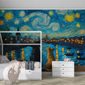 Starry Night Dogs Mural Wallpaper — Impressionist Art Wall Decor Mural Wallpaper - pure wallpaper artwork