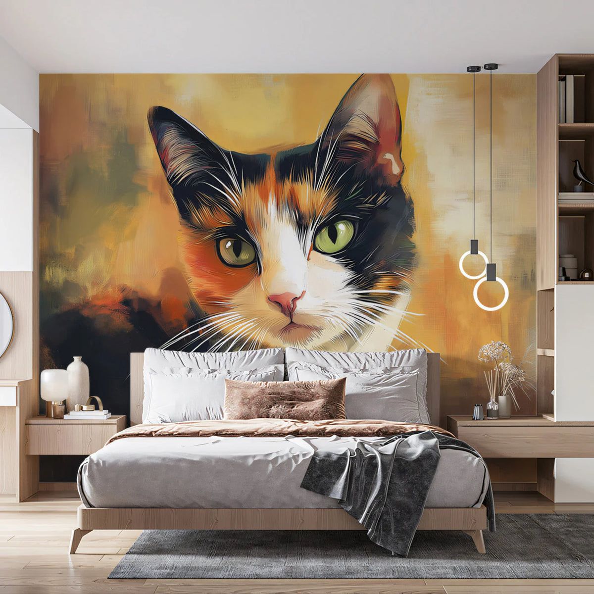 Calico Cat Artistic Mural Wallpaper — Painterly Animal Portrait Mural Wallpaper - pure wallpaper artwork