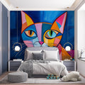 Cubist Cat Mural Wallpaper — Vibrant Abstract Animal Art Mural Wallpaper - pure wallpaper artwork
