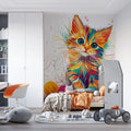 Rainbow Kitten Mural Wallpaper — Playful Artistic Animal Design Mural Wallpaper - pure wallpaper artwork