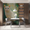 White Cat in Tropical Foliage Mural Wallpaper - pure wallpaper artwork