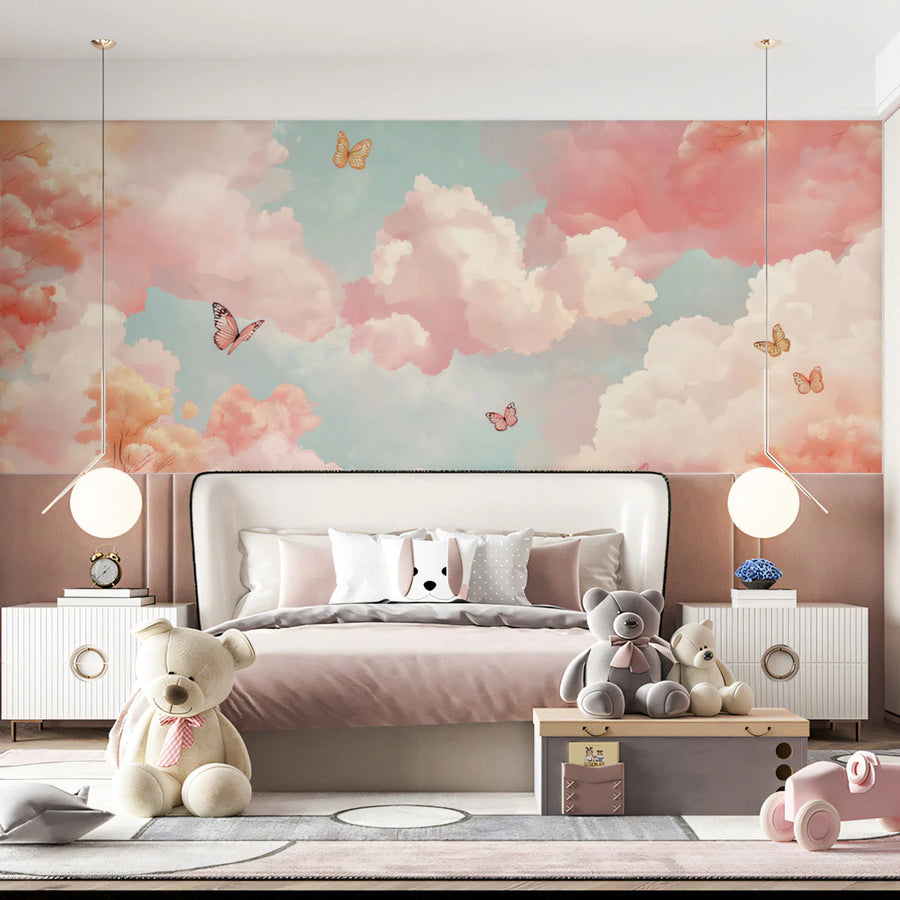 Dreamy Pastel Cloud and Butterfly Mural Wallpaper