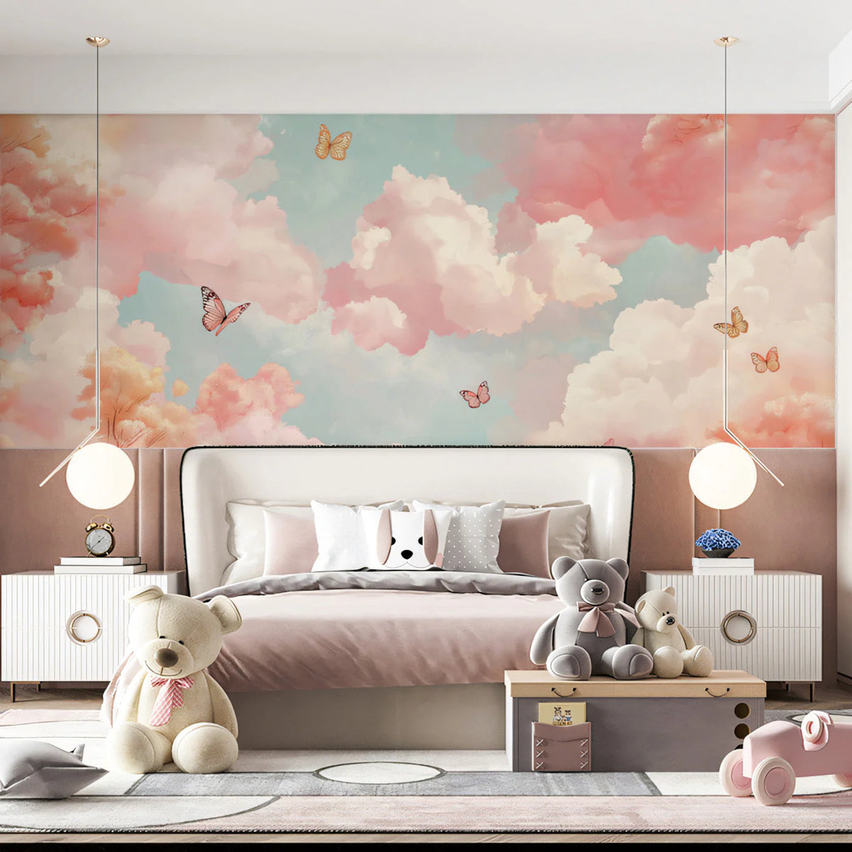 Dreamy Pastel Cloud and Butterfly Mural Wallpaper - pure wallpaper artwork