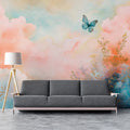Watercolor Cloud and Butterfly Mural Wallpaper — Dreamy Pastel Mural Wallpaper - pure wallpaper artwork