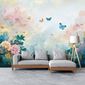 Watercolor Butterfly and Floral Garden Mural Wallpaper - pure wallpaper artwork