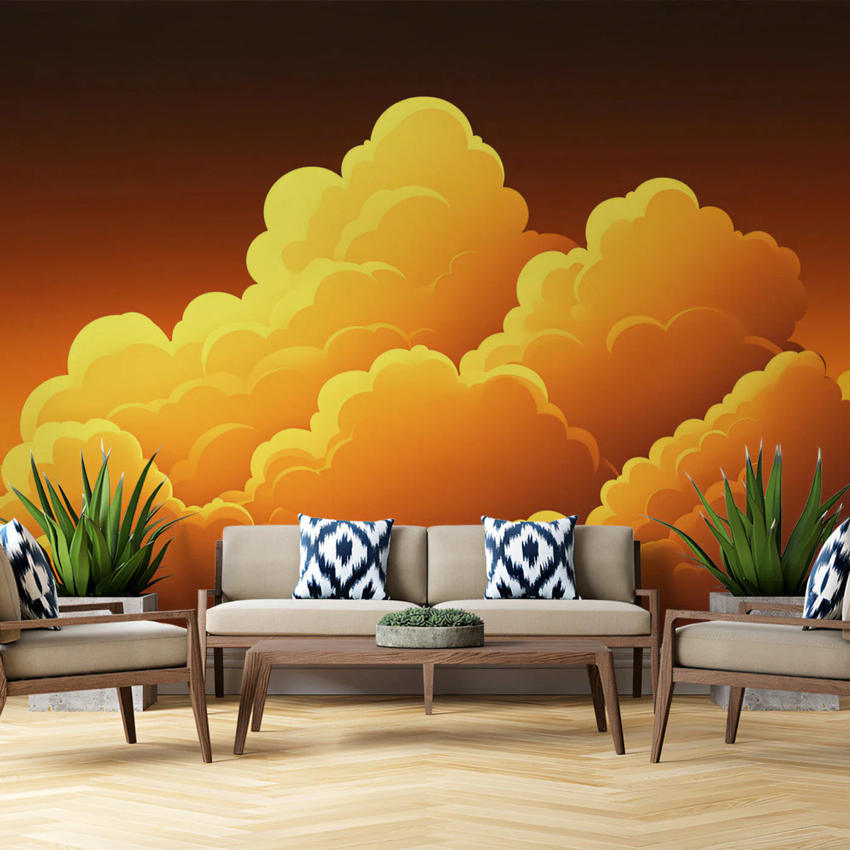 Golden Sunset Cloud Mural Wallpaper — Modern Graphic Design Mural Wallpaper - pure wallpaper artwork
